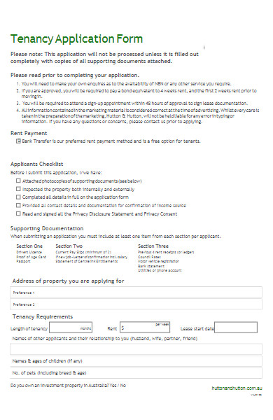 formal tenancy application form