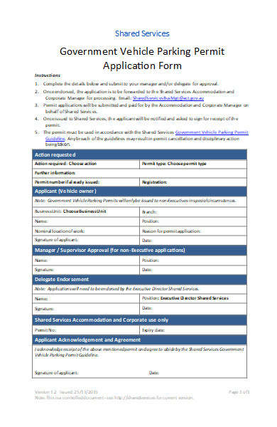 government vehicle parking permit application form