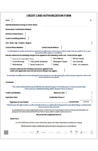 group credit card authorization form