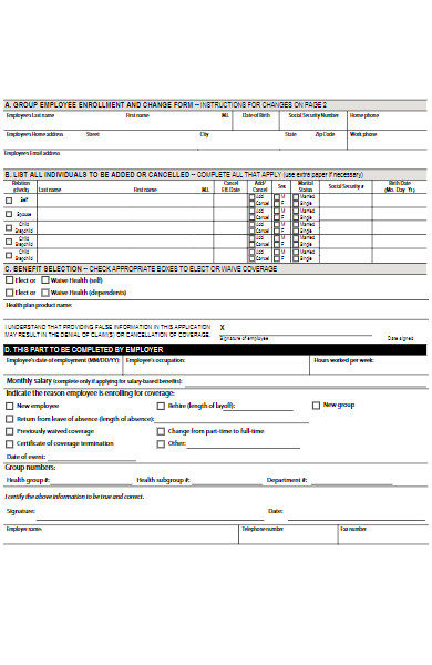 group employee enrollment and change form