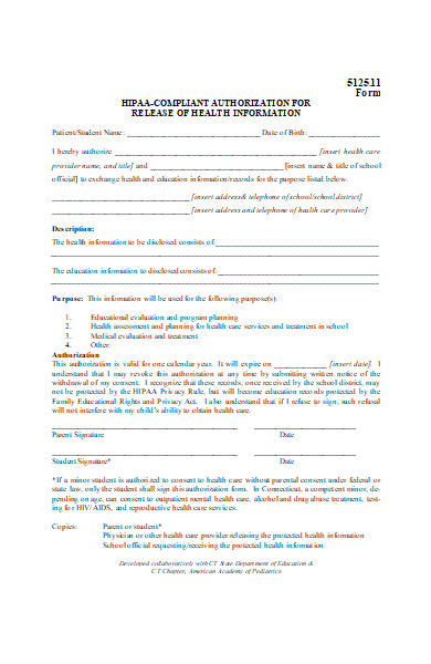 hipaa authorization form for compliant