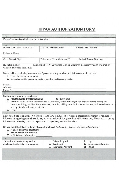 hipaa authorization form for medical center