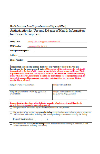 hipaa authorization form for research