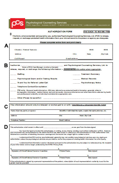 hipaa client authorization form
