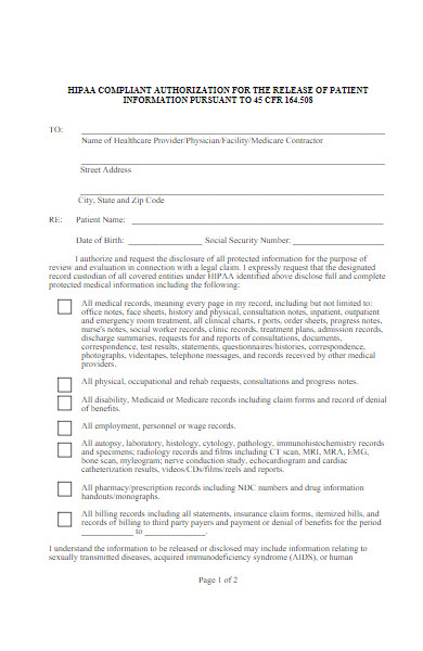 hipaa compliant authorization form