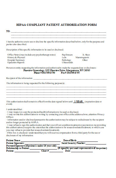 hipaa compliant patient authorization form