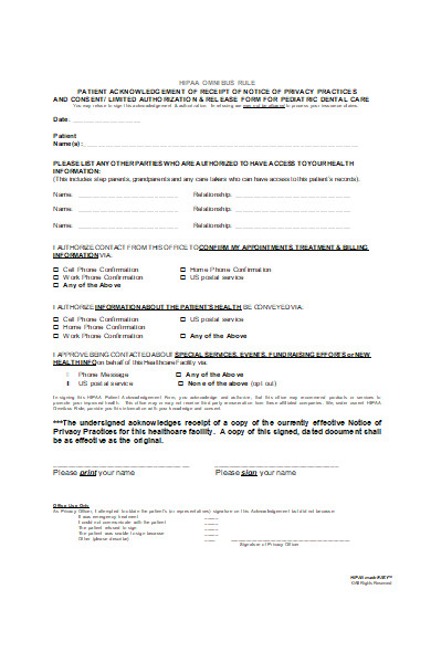 hipaa dental care authorization form