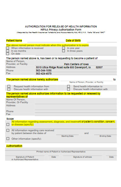 hipaa health information release authorization form