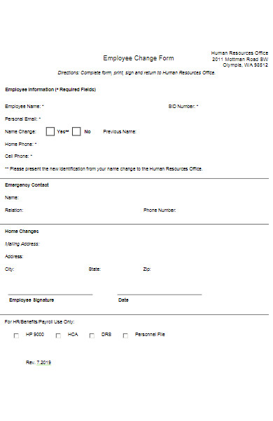 hr office employee change form