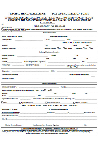 health aillance pre authorization form