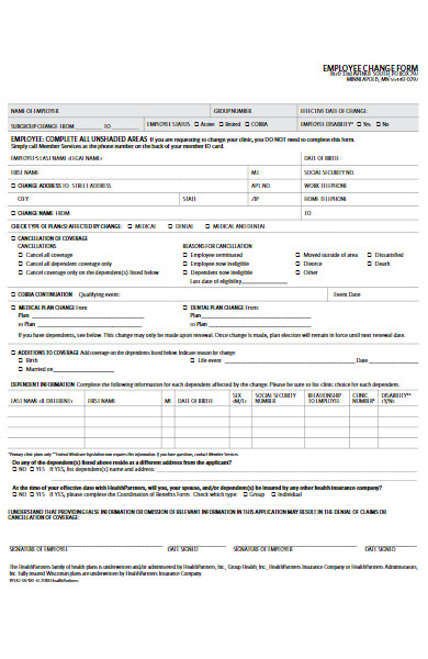 health employee change forms