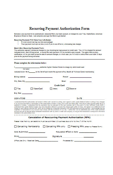 health recurring payment authorization form