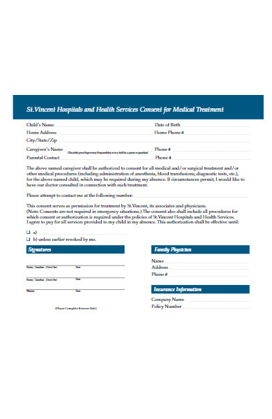 health services consent for medical treatment form