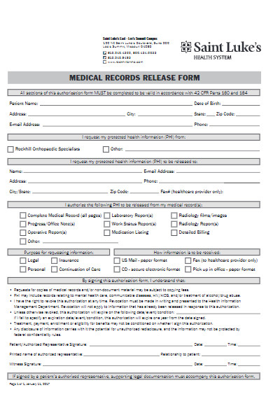 health system medical records release form
