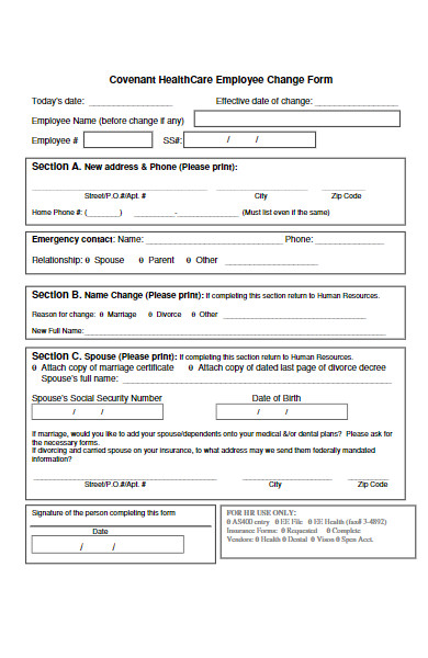 healthcare employee change forms