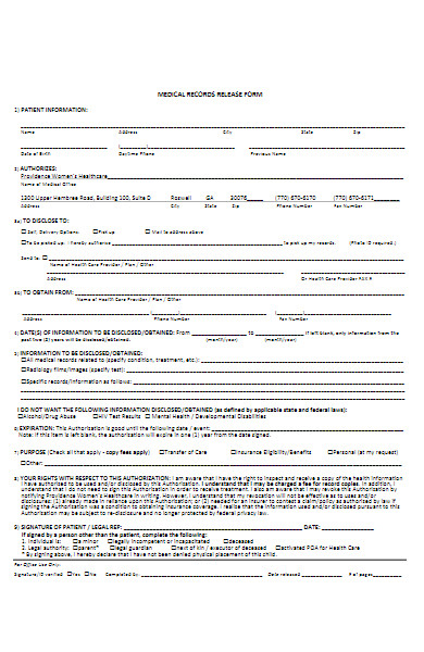 healthcare medical record release form