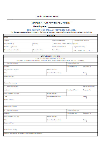 hiring process employment application form