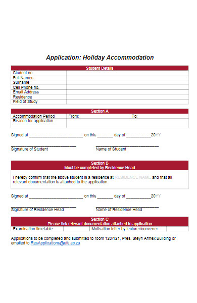 holiday accommodation application form