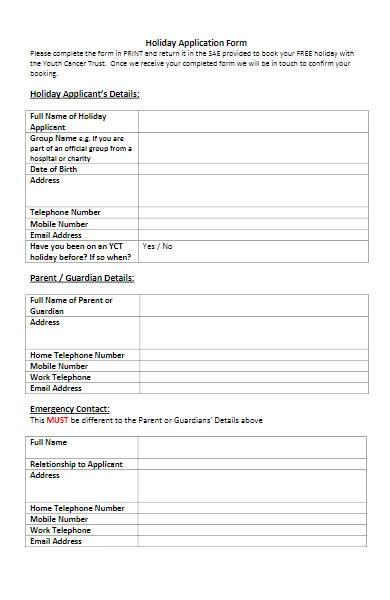holiday application form