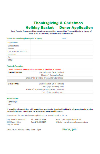 holiday basket donor application form