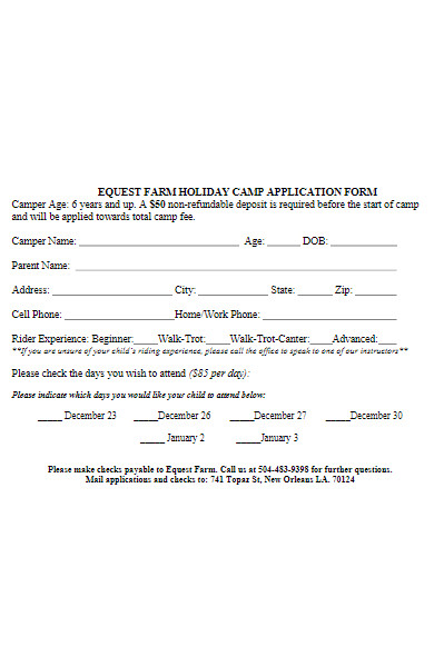 holiday camp application form