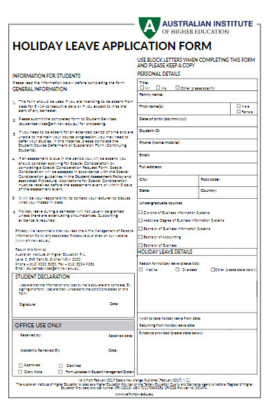 holiday leave application form