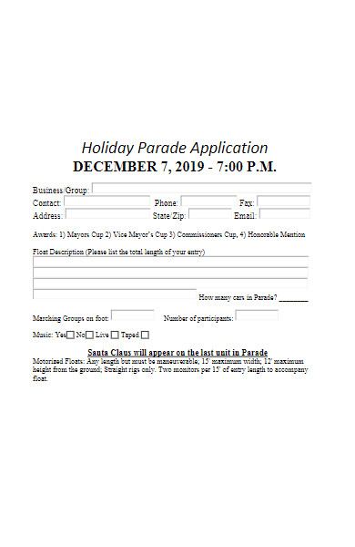 holiday parade application form