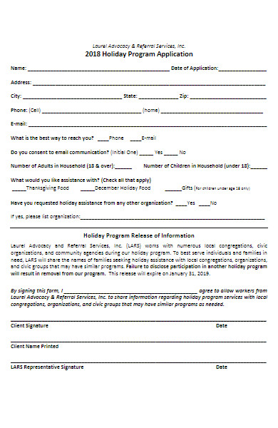 holiday program application form