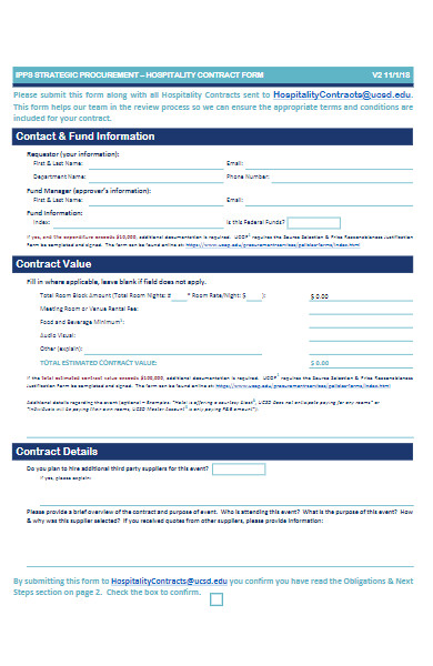 hospitality contract application form