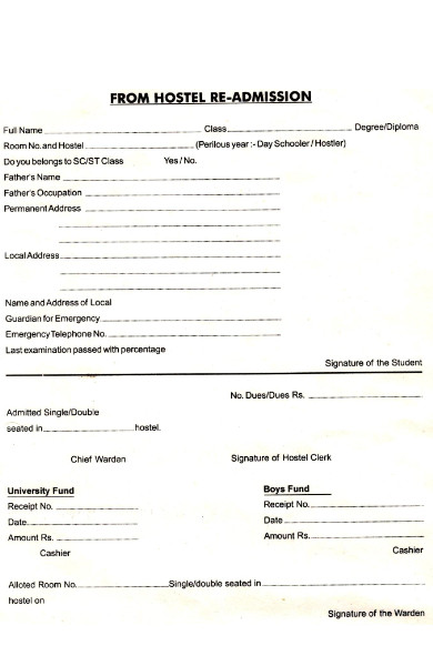 hostel readmission form