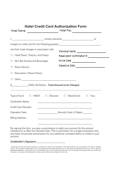 hotel credit card authorization form
