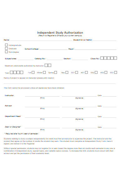 independent study authorization form