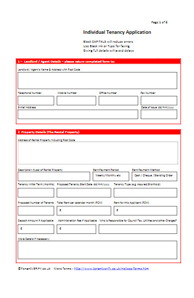 individual tenancy application form