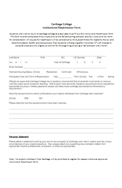 institutional readmission form