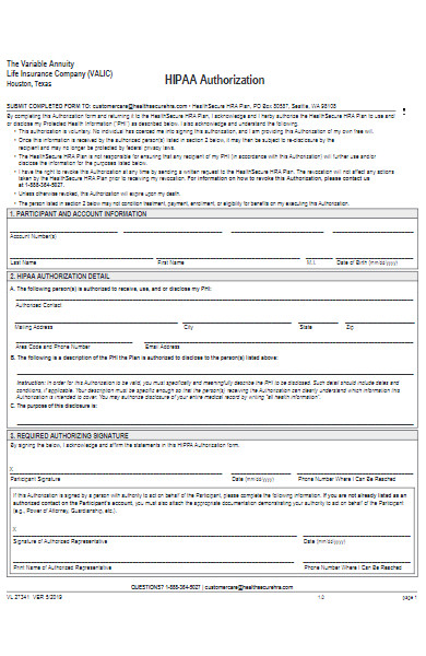 insurance company hipaa authorization form