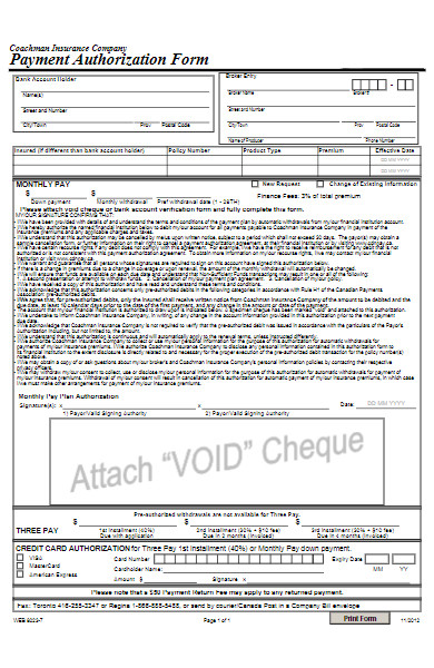 insurance company payment authorization form