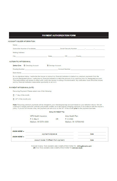 insurance payment authorization form