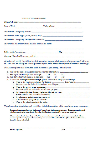 insurance verification form for patient