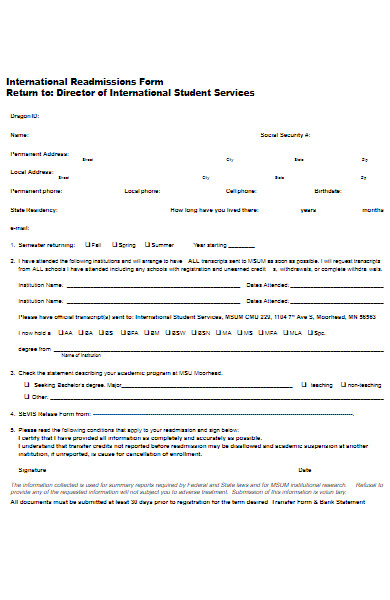 international readmission application form