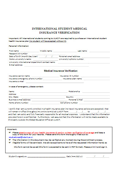 international student medical insurance verification form