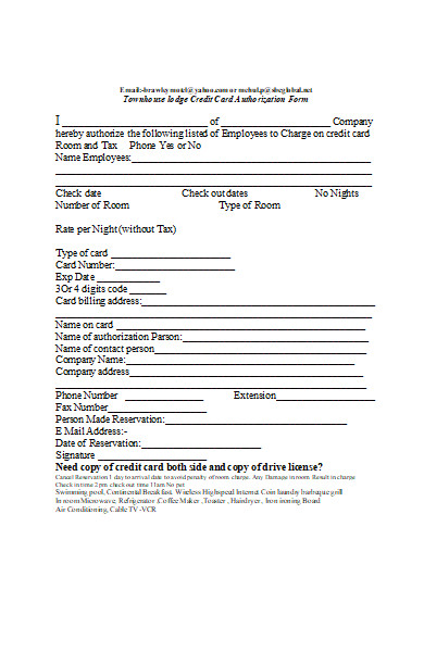 lodge credit card authorization form