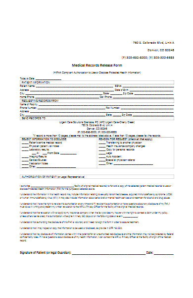 medical care records release form
