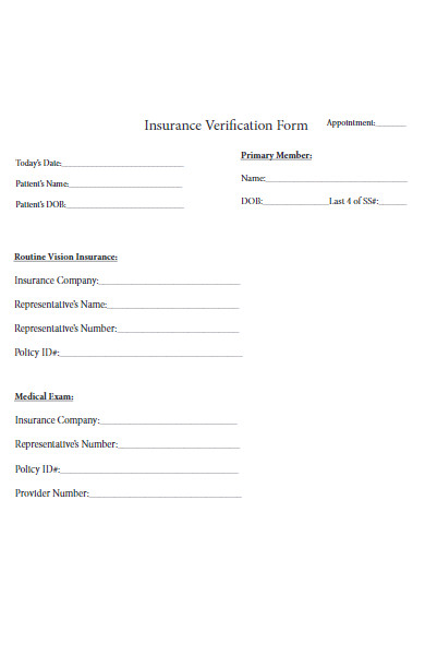 medical center insurance verification form