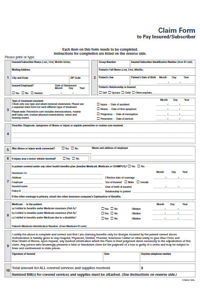 medical claim form to pay suscriber
