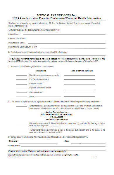 medical eye services hipaa authorization form