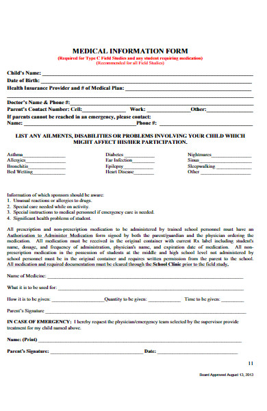 medical information parental permission form