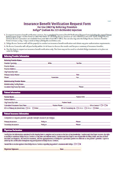 medical insurance benefit verification request form