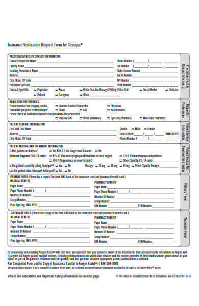 medical insurance verification request form