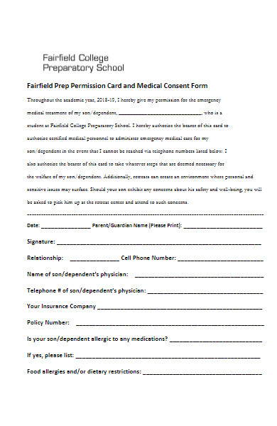 medical permission card form