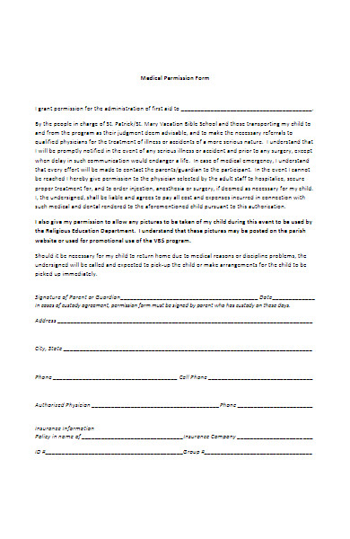 medical permission form example
